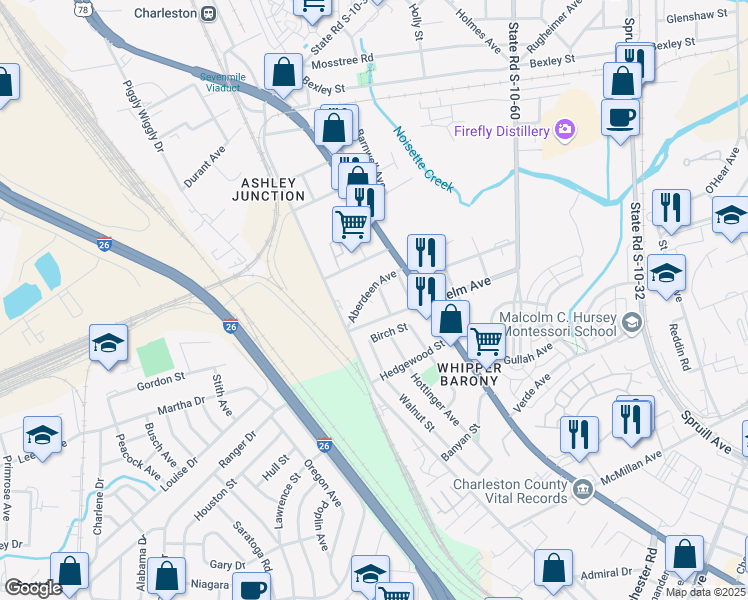 map of restaurants, bars, coffee shops, grocery stores, and more near 4020 Gravely Avenue in North Charleston