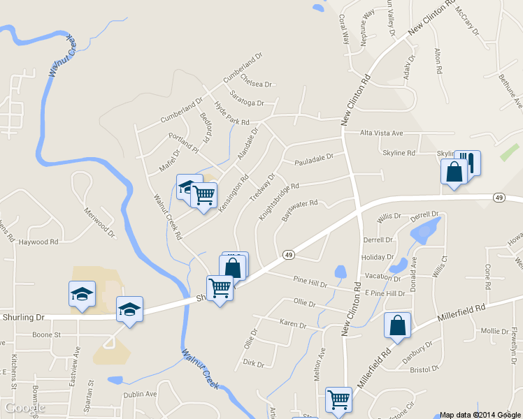 map of restaurants, bars, coffee shops, grocery stores, and more near 2010 Knightsbridge Road in Macon