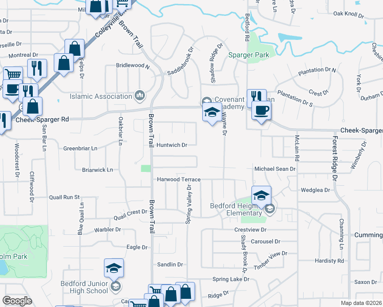 map of restaurants, bars, coffee shops, grocery stores, and more near 817 Mountain Laurel Lane in Bedford