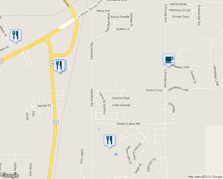 map of restaurants, bars, coffee shops, grocery stores, and more near 2091 Calle Del Sol in Alamogordo
