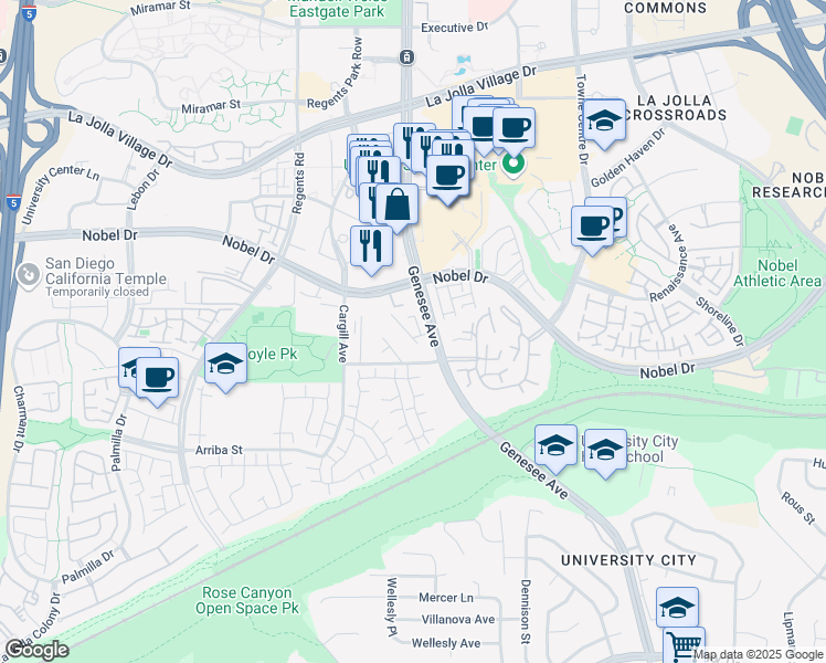 map of restaurants, bars, coffee shops, grocery stores, and more near 4178 Decoro Street in San Diego