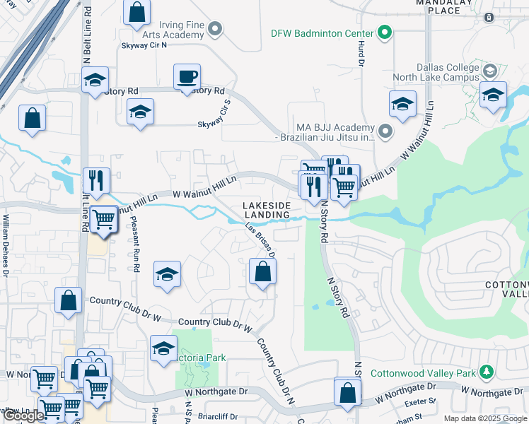 map of restaurants, bars, coffee shops, grocery stores, and more near in Irving