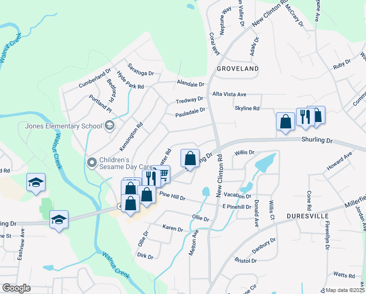 map of restaurants, bars, coffee shops, grocery stores, and more near 2063 Bayswater Road in Macon