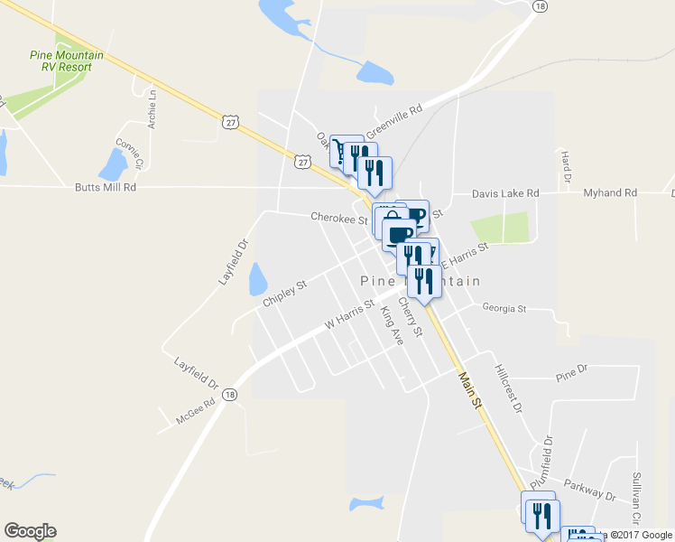 map of restaurants, bars, coffee shops, grocery stores, and more near 159 Blanchard Avenue in Pine Mountain