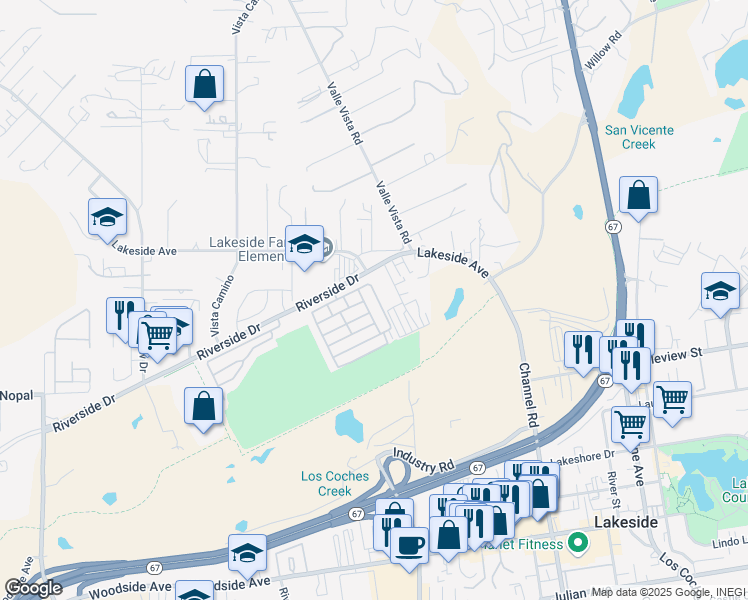 map of restaurants, bars, coffee shops, grocery stores, and more near in Lakeside
