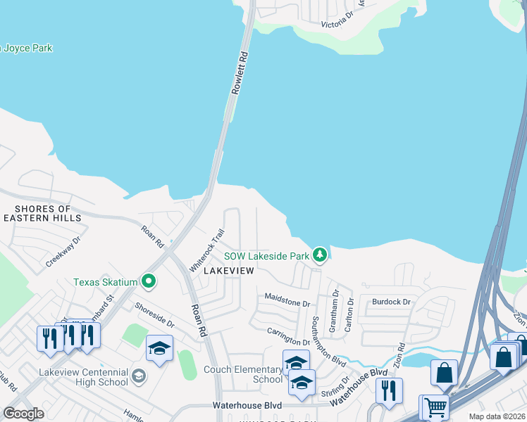 map of restaurants, bars, coffee shops, grocery stores, and more near 4010 Stone Haven Drive in Garland