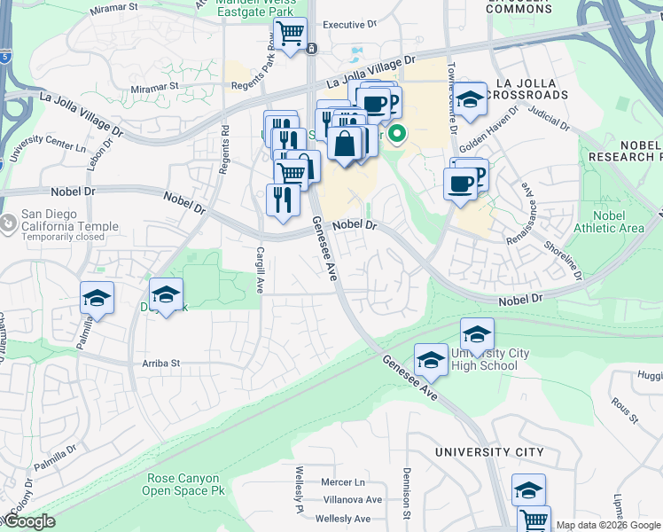 map of restaurants, bars, coffee shops, grocery stores, and more near 13 Jardin Court in San Diego