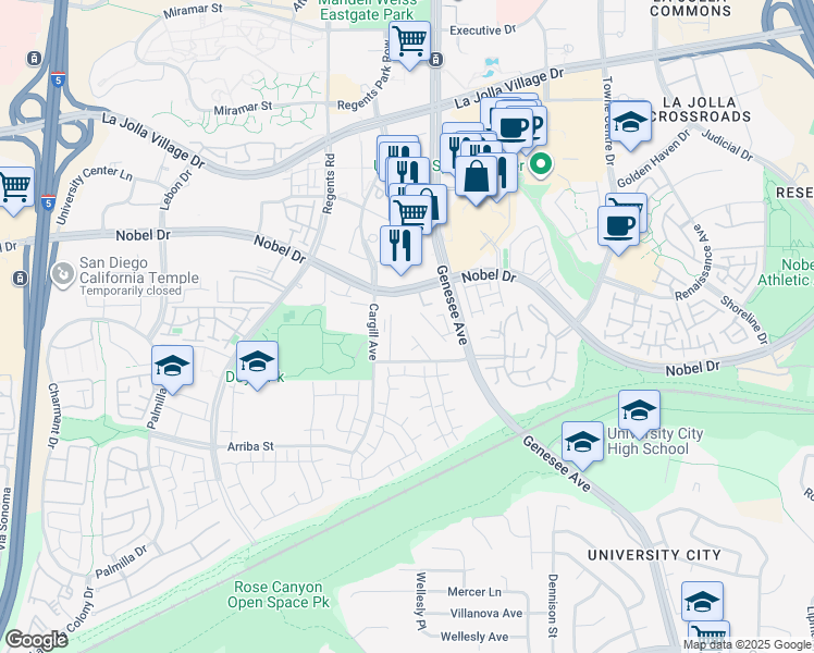 map of restaurants, bars, coffee shops, grocery stores, and more near 4178 Decoro Street in San Diego