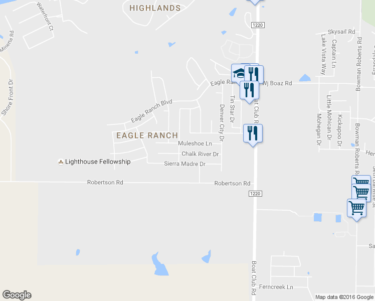 map of restaurants, bars, coffee shops, grocery stores, and more near 6620 Chalk River Drive in Fort Worth