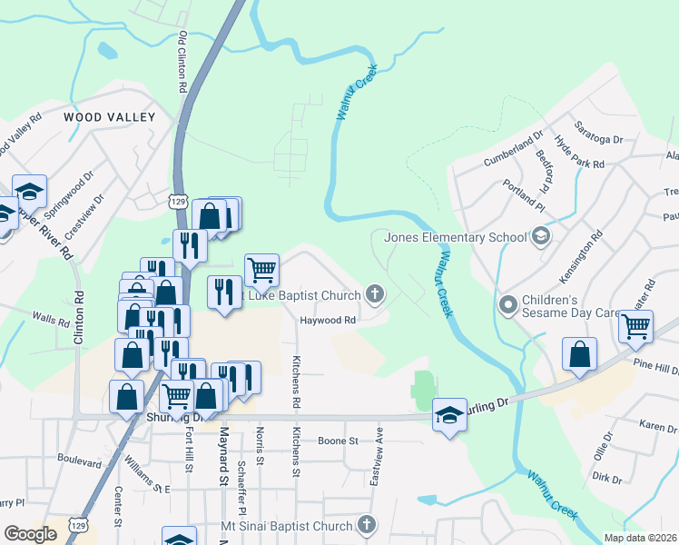 map of restaurants, bars, coffee shops, grocery stores, and more near 1971 Kitchens Road in Macon