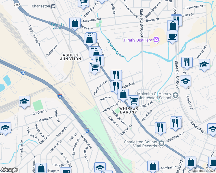 map of restaurants, bars, coffee shops, grocery stores, and more near 4020 Gravely Avenue in North Charleston