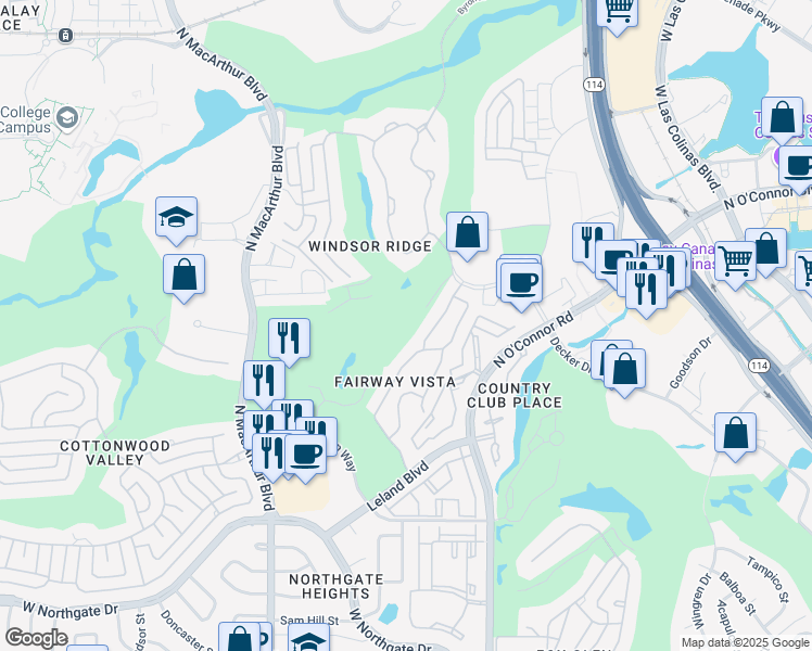 map of restaurants, bars, coffee shops, grocery stores, and more near 4331 Saint Andrews Boulevard in Irving