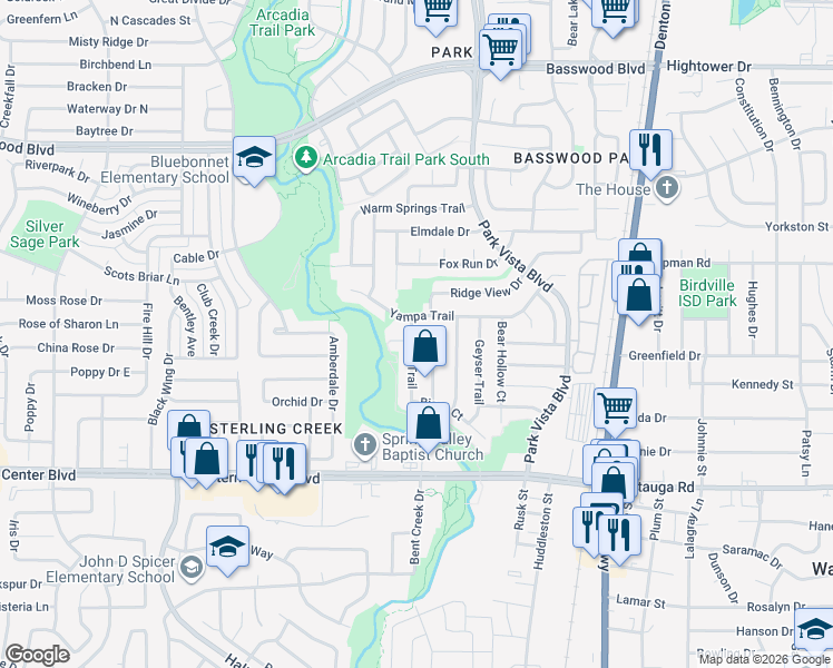 map of restaurants, bars, coffee shops, grocery stores, and more near 5301 Cedar View Court in Watauga