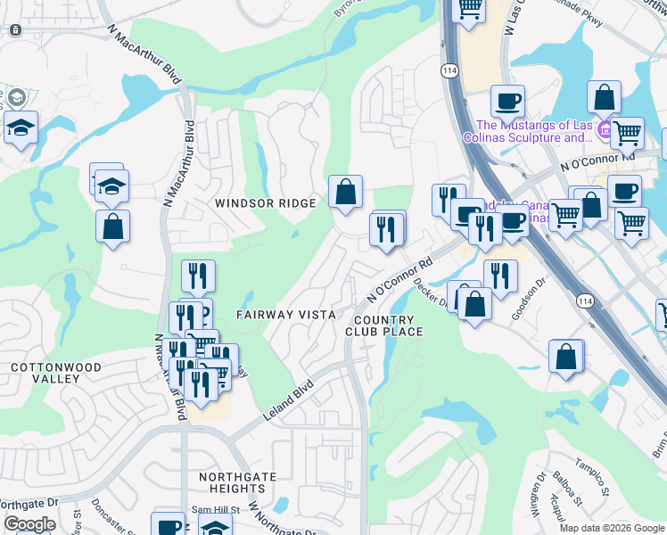 map of restaurants, bars, coffee shops, grocery stores, and more near 4429 Saint Andrews Boulevard in Irving
