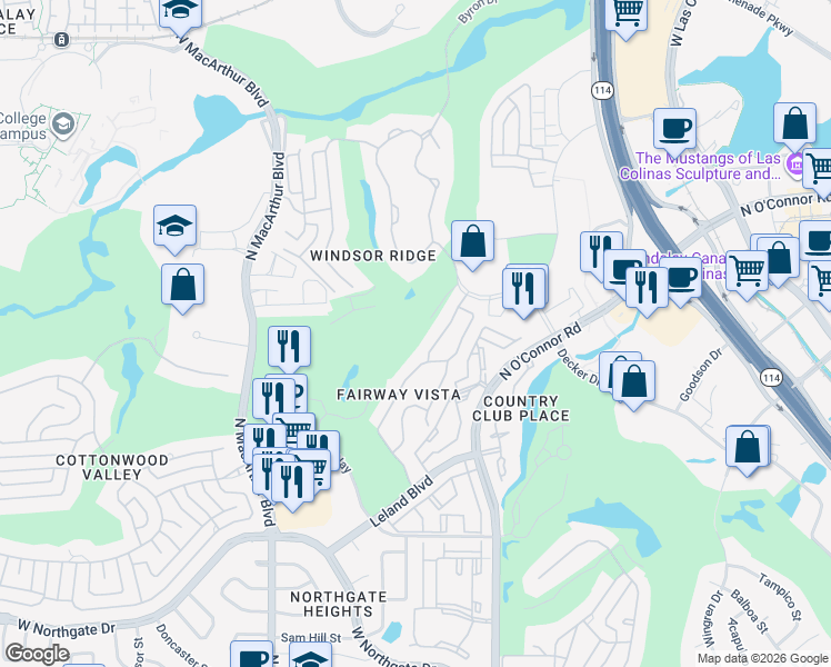 map of restaurants, bars, coffee shops, grocery stores, and more near 4331 Saint Andrews Boulevard in Irving