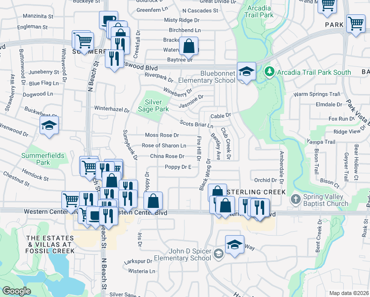 map of restaurants, bars, coffee shops, grocery stores, and more near 4752 China Rose Drive in Fort Worth
