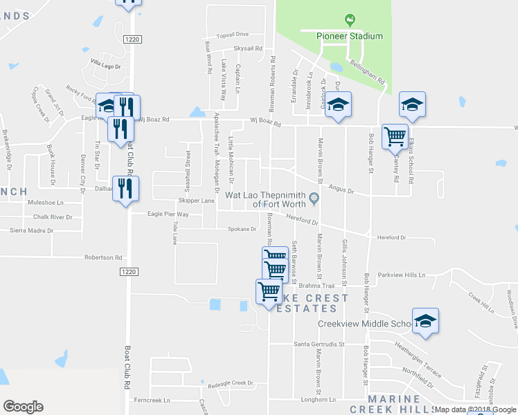 map of restaurants, bars, coffee shops, grocery stores, and more near 6109 Spokane Drive in Fort Worth