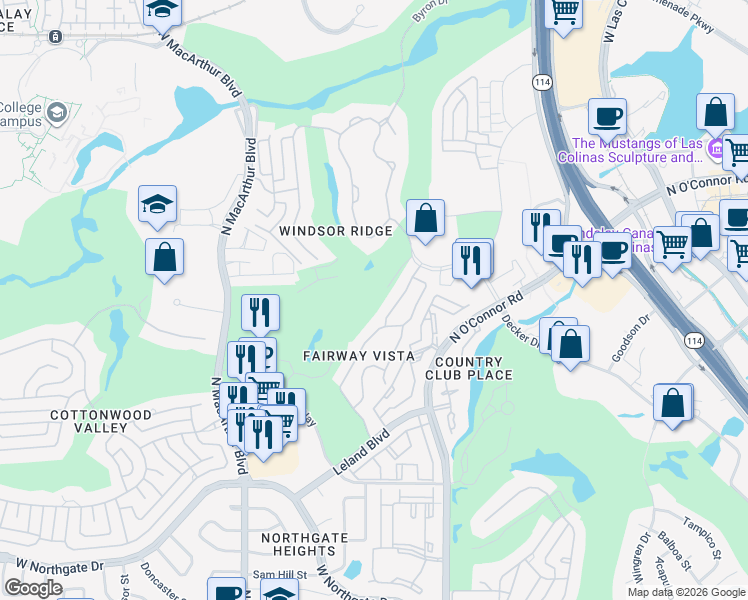 map of restaurants, bars, coffee shops, grocery stores, and more near 4331 Saint Andrews Boulevard in Irving