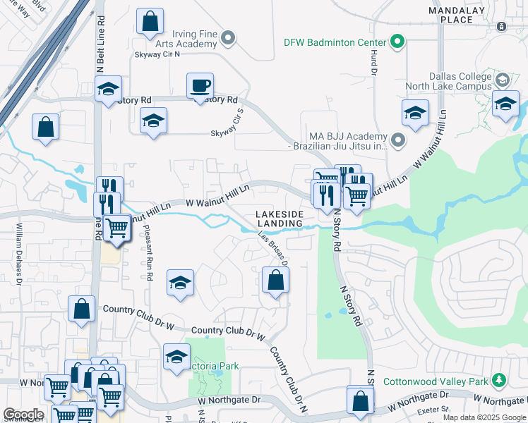 map of restaurants, bars, coffee shops, grocery stores, and more near in Irving