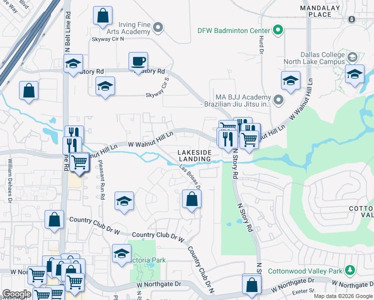 map of restaurants, bars, coffee shops, grocery stores, and more near in Irving
