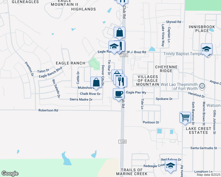 map of restaurants, bars, coffee shops, grocery stores, and more near 3141 Dalhart Drive in Fort Worth