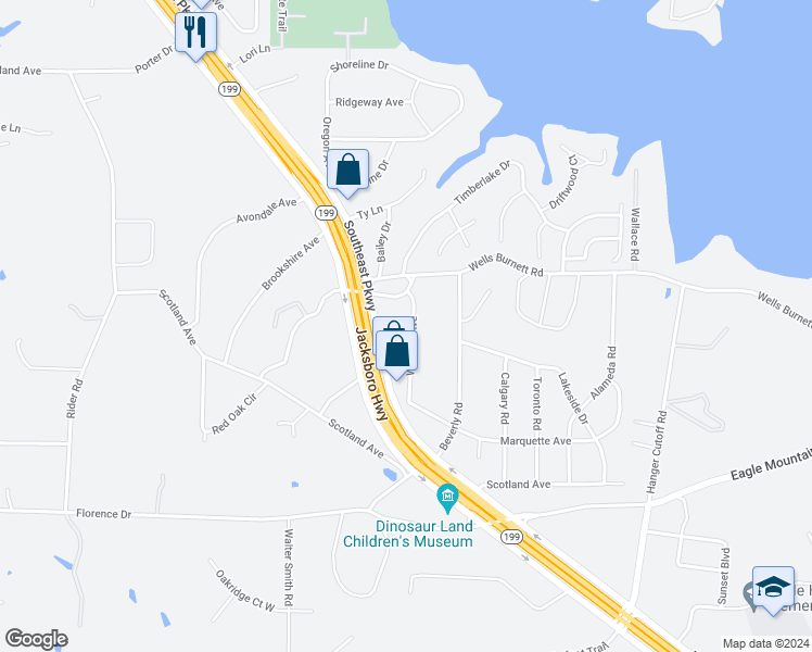map of restaurants, bars, coffee shops, grocery stores, and more near 459 Wilshire Avenue in Azle