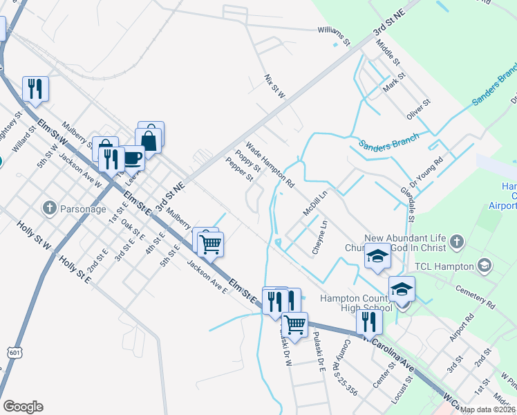 map of restaurants, bars, coffee shops, grocery stores, and more near Moores Lane in Hampton