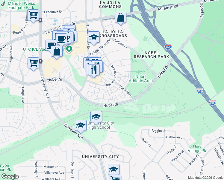 map of restaurants, bars, coffee shops, grocery stores, and more near in San Diego
