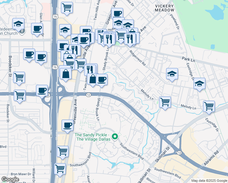 map of restaurants, bars, coffee shops, grocery stores, and more near 5959 East Northwest Highway in Dallas