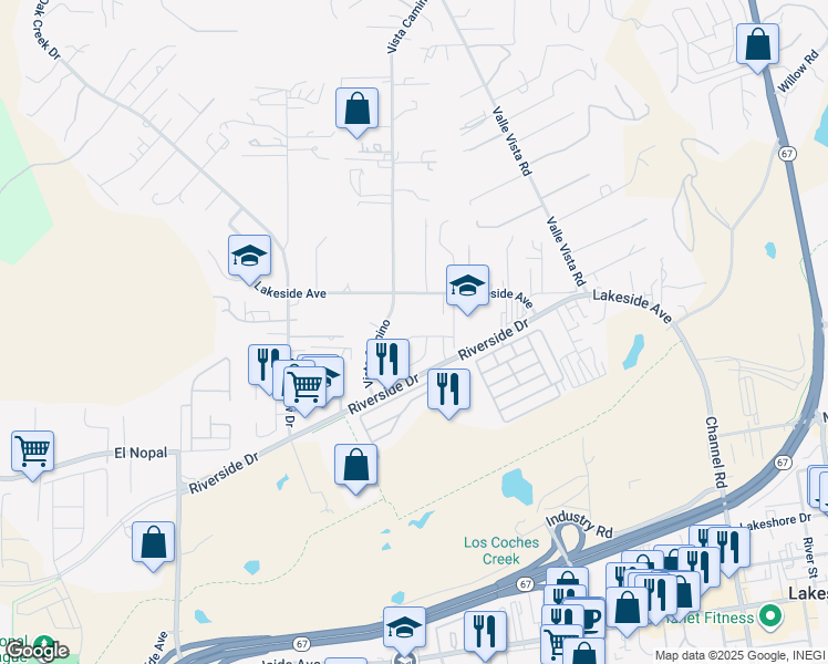 map of restaurants, bars, coffee shops, grocery stores, and more near 10328 New Bedford Court in Lakeside