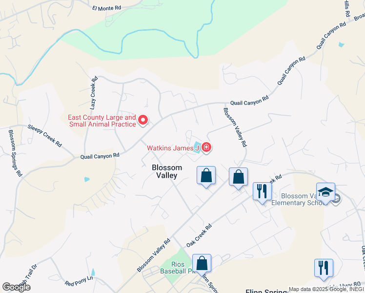map of restaurants, bars, coffee shops, grocery stores, and more near 9986 Valle Caballo Lane in El Cajon