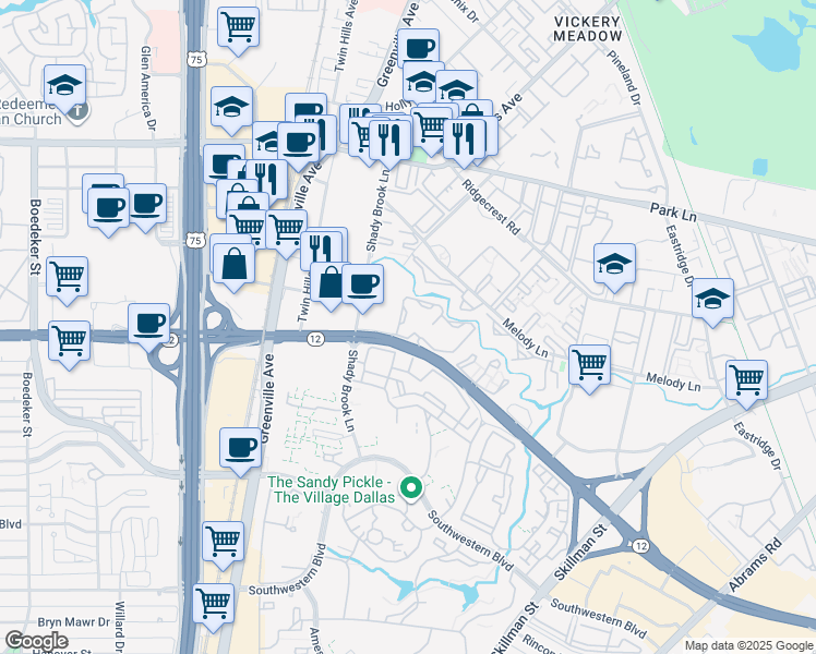 map of restaurants, bars, coffee shops, grocery stores, and more near 5959 East Northwest Highway in Dallas