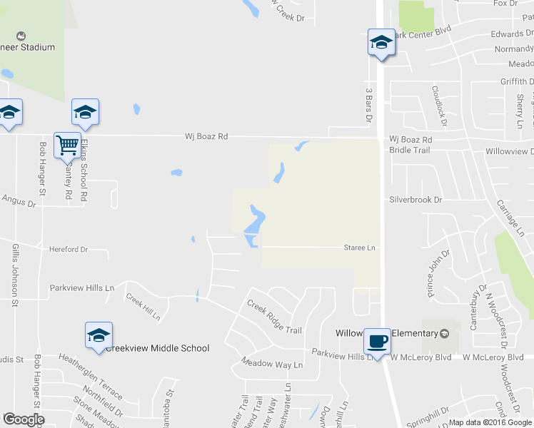 map of restaurants, bars, coffee shops, grocery stores, and more near 1816 Staree Lane in Fort Worth