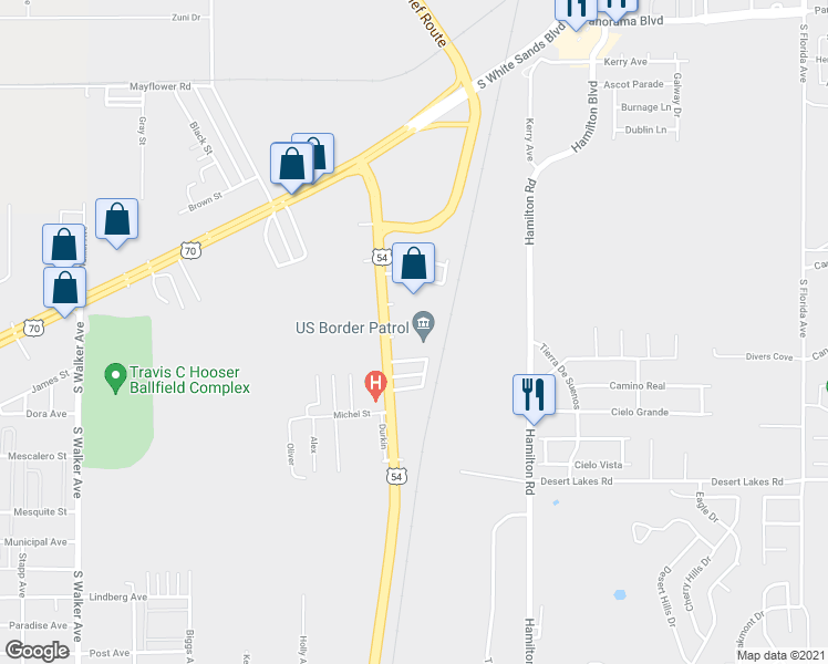 map of restaurants, bars, coffee shops, grocery stores, and more near 1997 U.S. 54 in Alamogordo