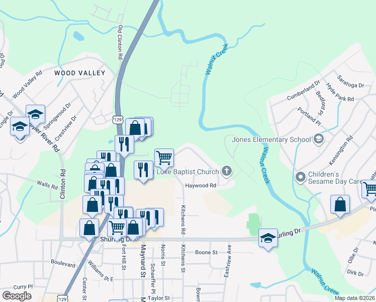 map of restaurants, bars, coffee shops, grocery stores, and more near 1880 Kitchens Road in Macon