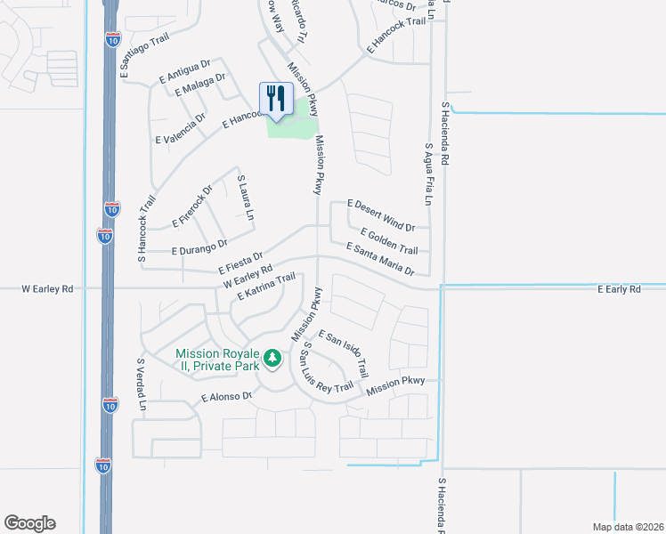 map of restaurants, bars, coffee shops, grocery stores, and more near 2561 East Santa Maria Drive in Casa Grande