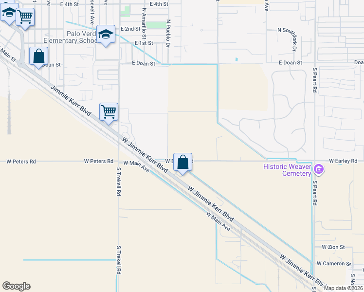 map of restaurants, bars, coffee shops, grocery stores, and more near 50 North Pueblo Drive in Casa Grande