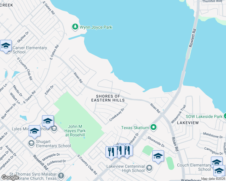 map of restaurants, bars, coffee shops, grocery stores, and more near 1533 Lakeland Park Drive in Garland