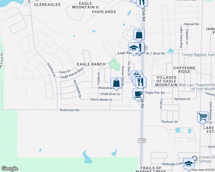 map of restaurants, bars, coffee shops, grocery stores, and more near 3321 Dalhart Drive in Fort Worth