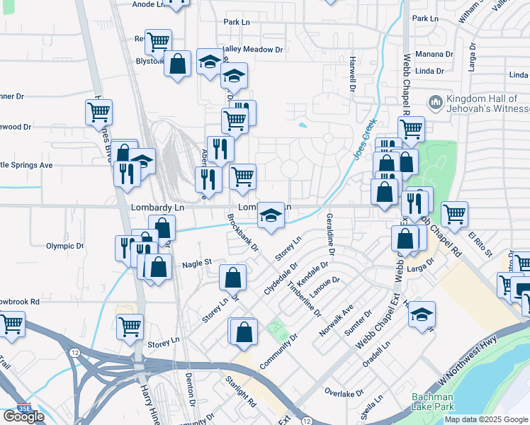 map of restaurants, bars, coffee shops, grocery stores, and more near 3130 Lombardy Lane in Dallas