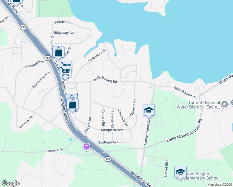 map of restaurants, bars, coffee shops, grocery stores, and more near 629 Astoria Avenue in Azle