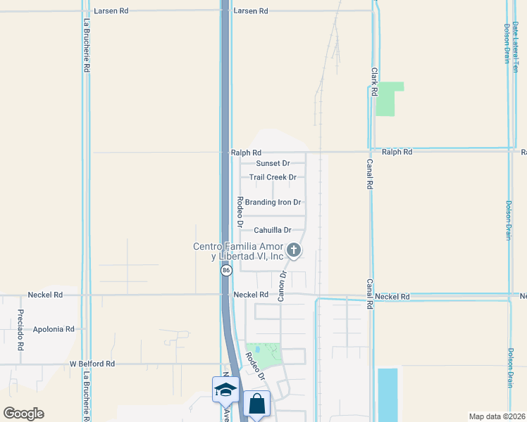 map of restaurants, bars, coffee shops, grocery stores, and more near 221 Buckskin Ranch Drive in Imperial