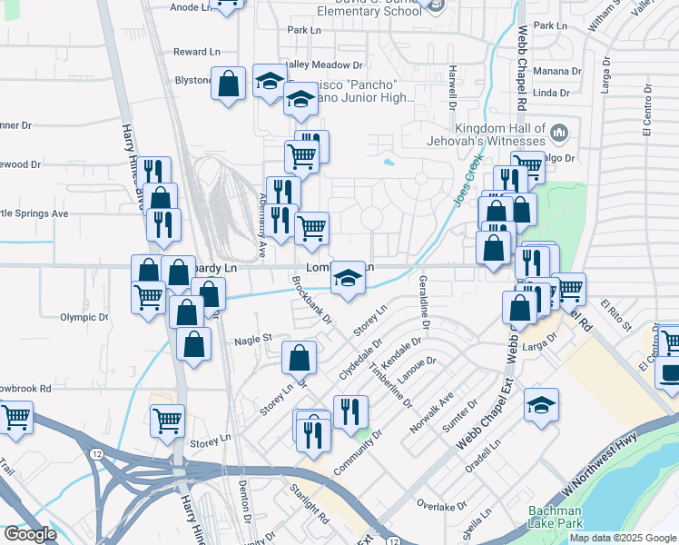 map of restaurants, bars, coffee shops, grocery stores, and more near 8 Lombardy Lane in Dallas