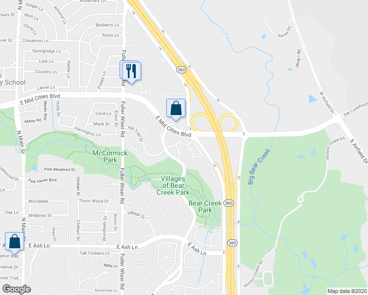 map of restaurants, bars, coffee shops, grocery stores, and more near 750 East Mid Cities Boulevard in Euless