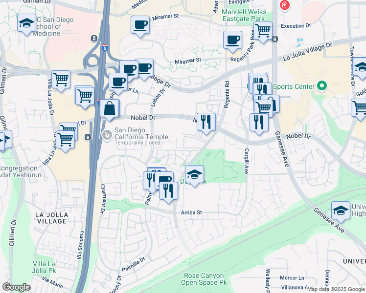 map of restaurants, bars, coffee shops, grocery stores, and more near in San Diego