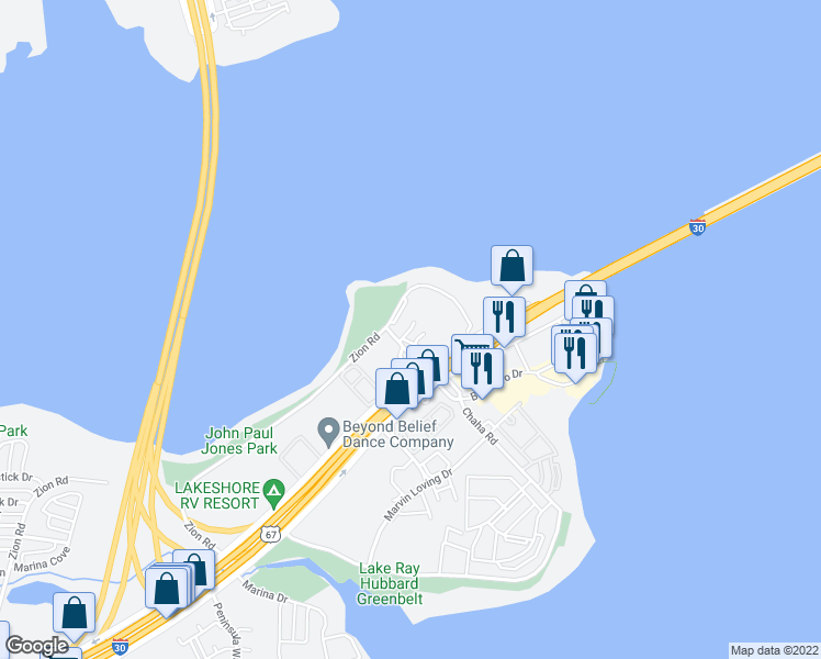 map of restaurants, bars, coffee shops, grocery stores, and more near 4266 Bass Pro Drive in Garland