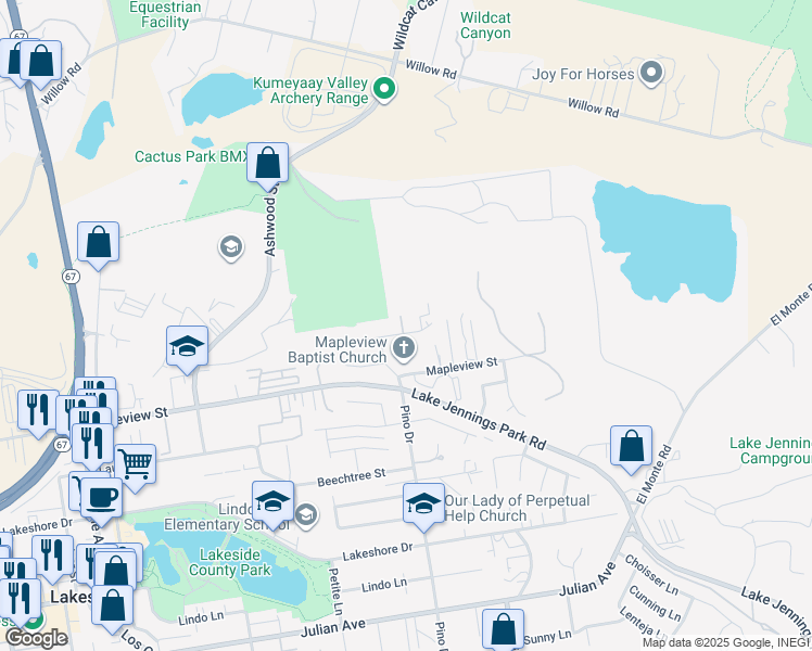 map of restaurants, bars, coffee shops, grocery stores, and more near 13188 Casa Grande Avenue in Lakeside