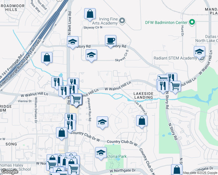 map of restaurants, bars, coffee shops, grocery stores, and more near in Irving