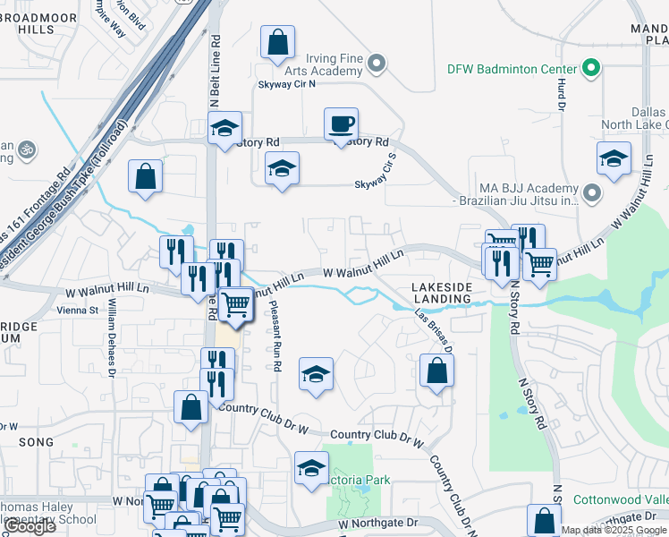 map of restaurants, bars, coffee shops, grocery stores, and more near in Irving