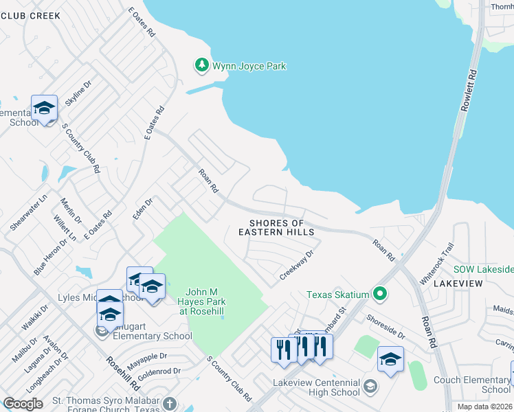 map of restaurants, bars, coffee shops, grocery stores, and more near 1510 Lakeland Park Drive in Garland
